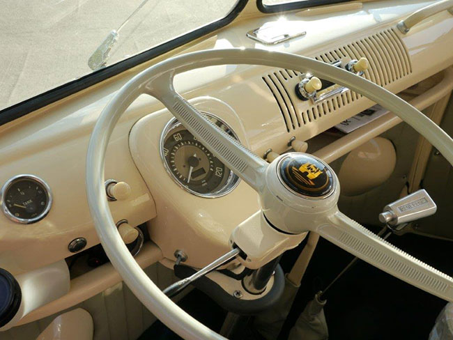 Close up of the steering wheel and dials